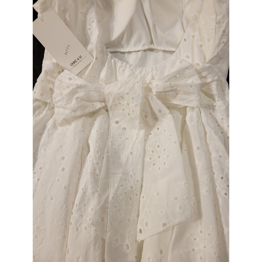 NWT Chic 4 U Italy Made White Babydoll Eyelet Dress Cottagecore Fairy Western - Picture 4 of 6